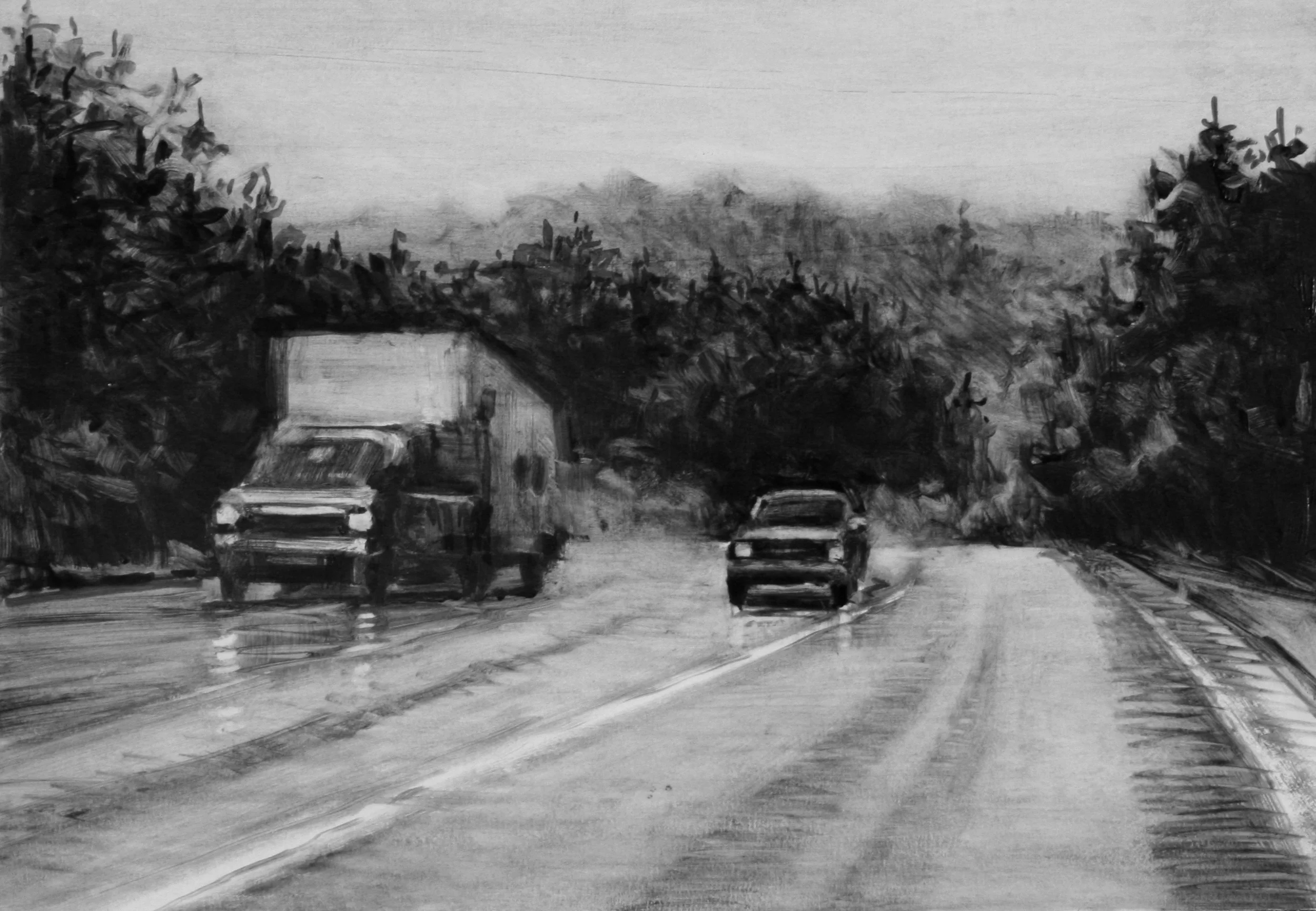   Driving in the Rain #11 , oil on paper, 11x14”, 2003 