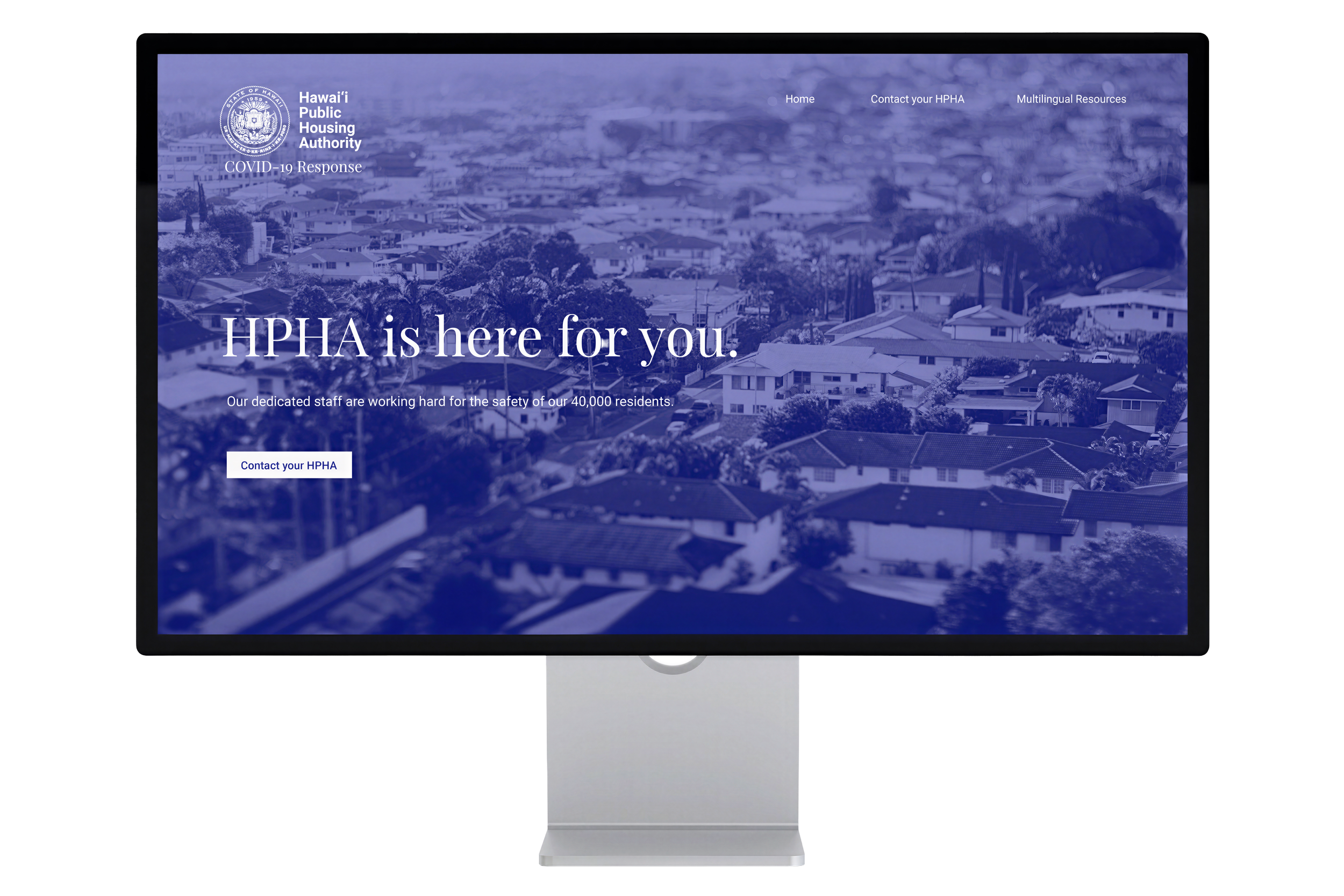 HPHA Pandemic Portal website displayed on a desktop computer