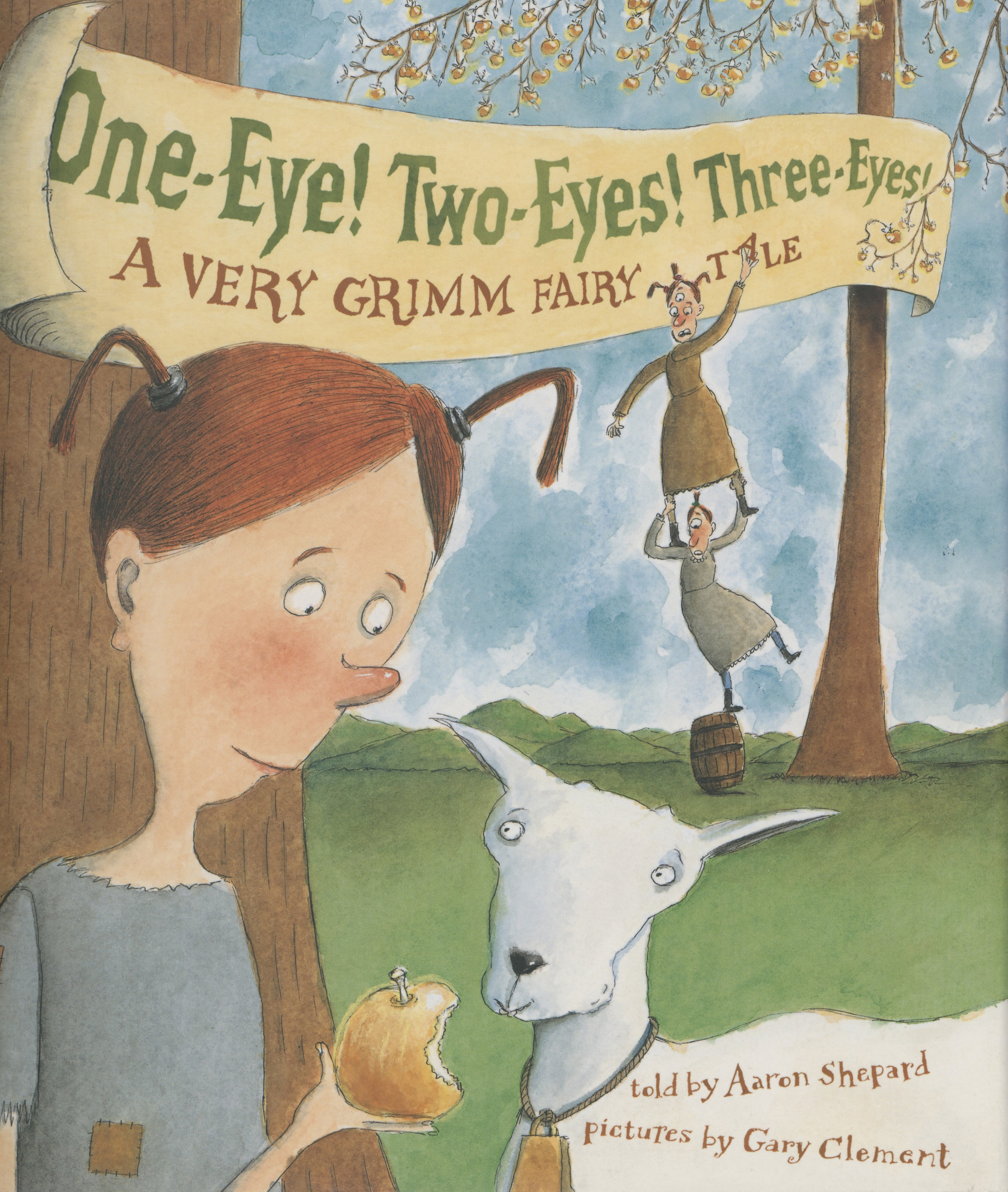 One Eye! Two Eyes! Three Eyes! is a retelling of a Cinderella-like Brothers Grimm Tale which includes evil stepsisters, a fairy godmother and, naturally, a white knight. Published by Atheneum, Simon & Schuster.