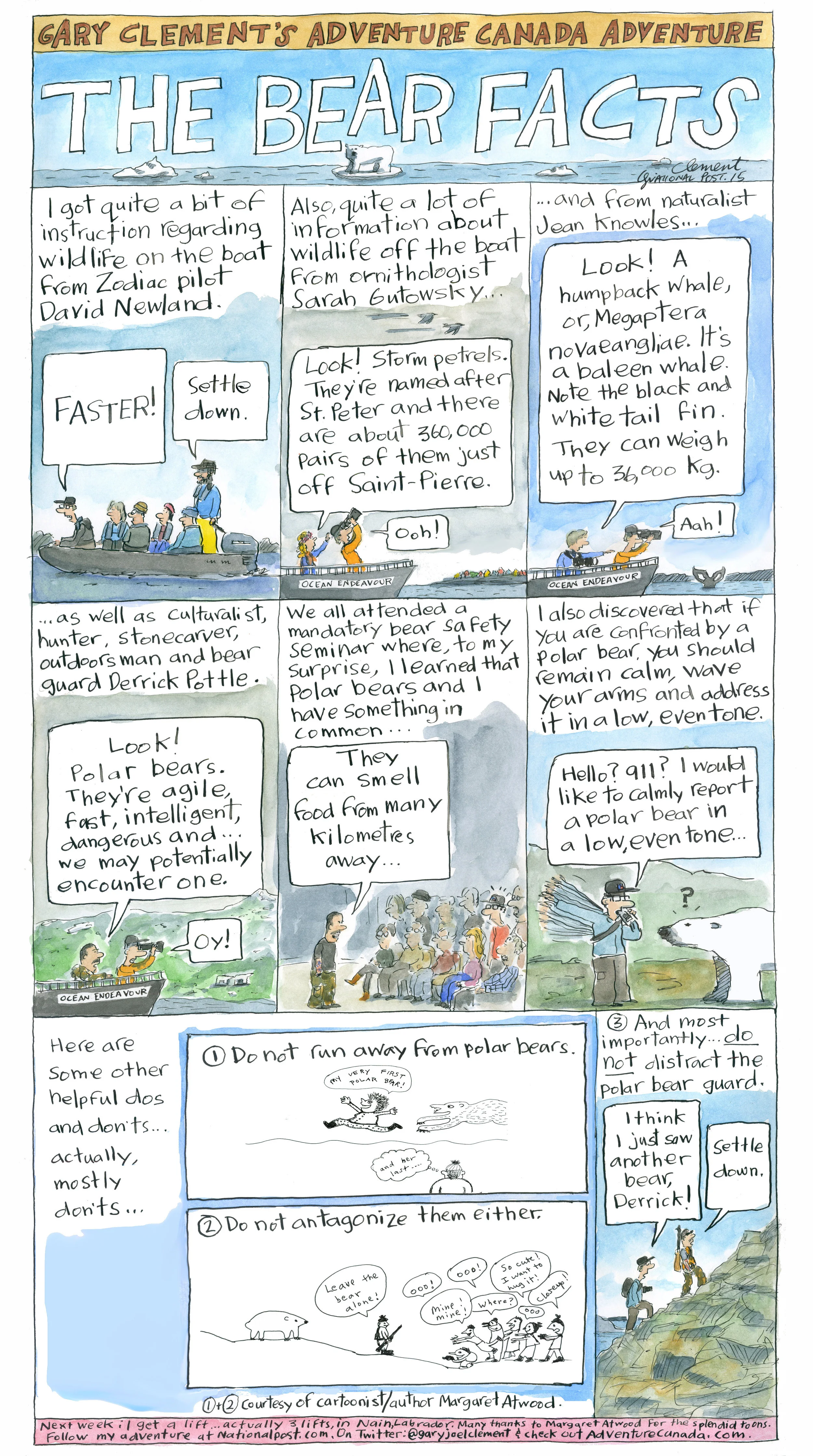 I travelled with Adventure Canada to Northern Labrador. It’s wild, remote, desolate and, hands down, the most beautiful place I’ve ever been to. As an extra bonus adventure, I met Margaret Atwood onboard. She graciously drew some cartoons for this instalment. Who knew?