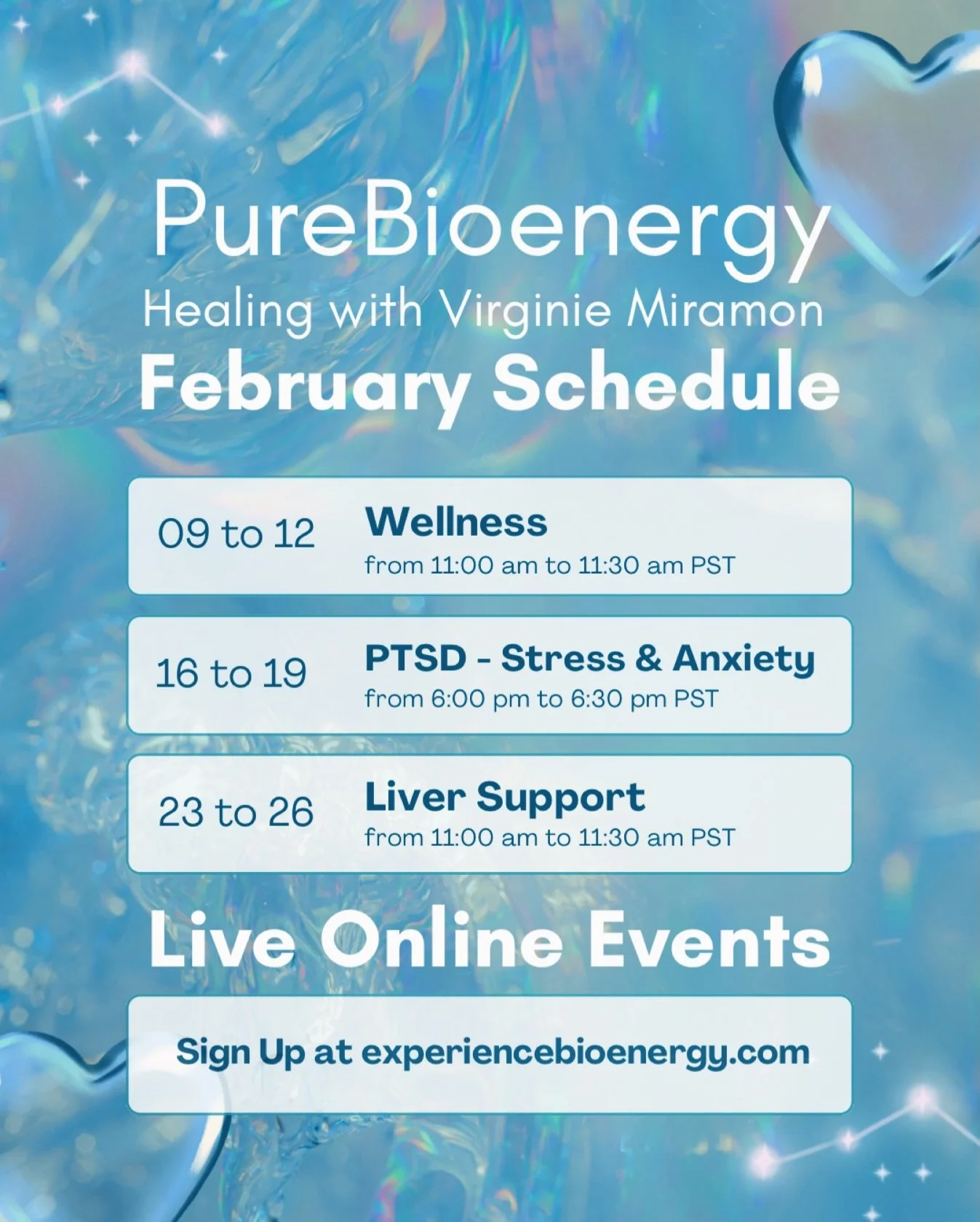 Ready for more healing in February from the comfort of your home!

This pure energy work allows us to change our frequencies effortlessly to a more balanced and harmonious state of being on all levels, thus restoring cellular health and well-being. A