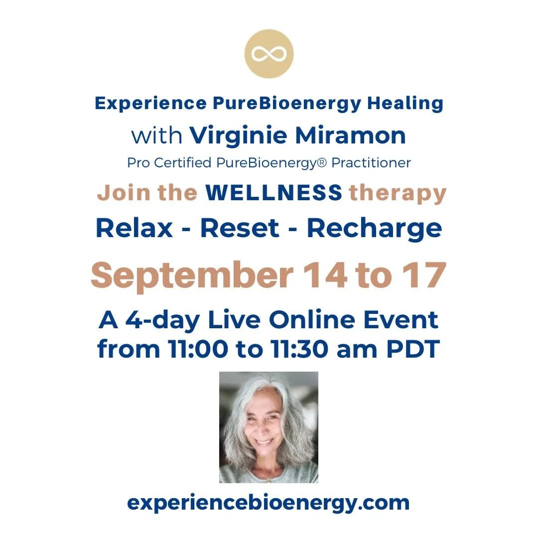 Relax, reset and recharge with PureBioenergy healing online. Boost your immune system, fortify your lungs and release stress and anxiety in 4 blissful sessions from the comfort of your home with your loved ones. 

For more information and registratio