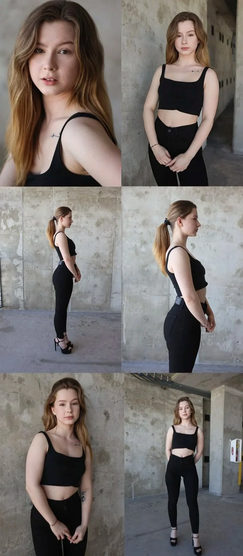 Outoor Model Digitals taken outdoors inside of a parking garage.