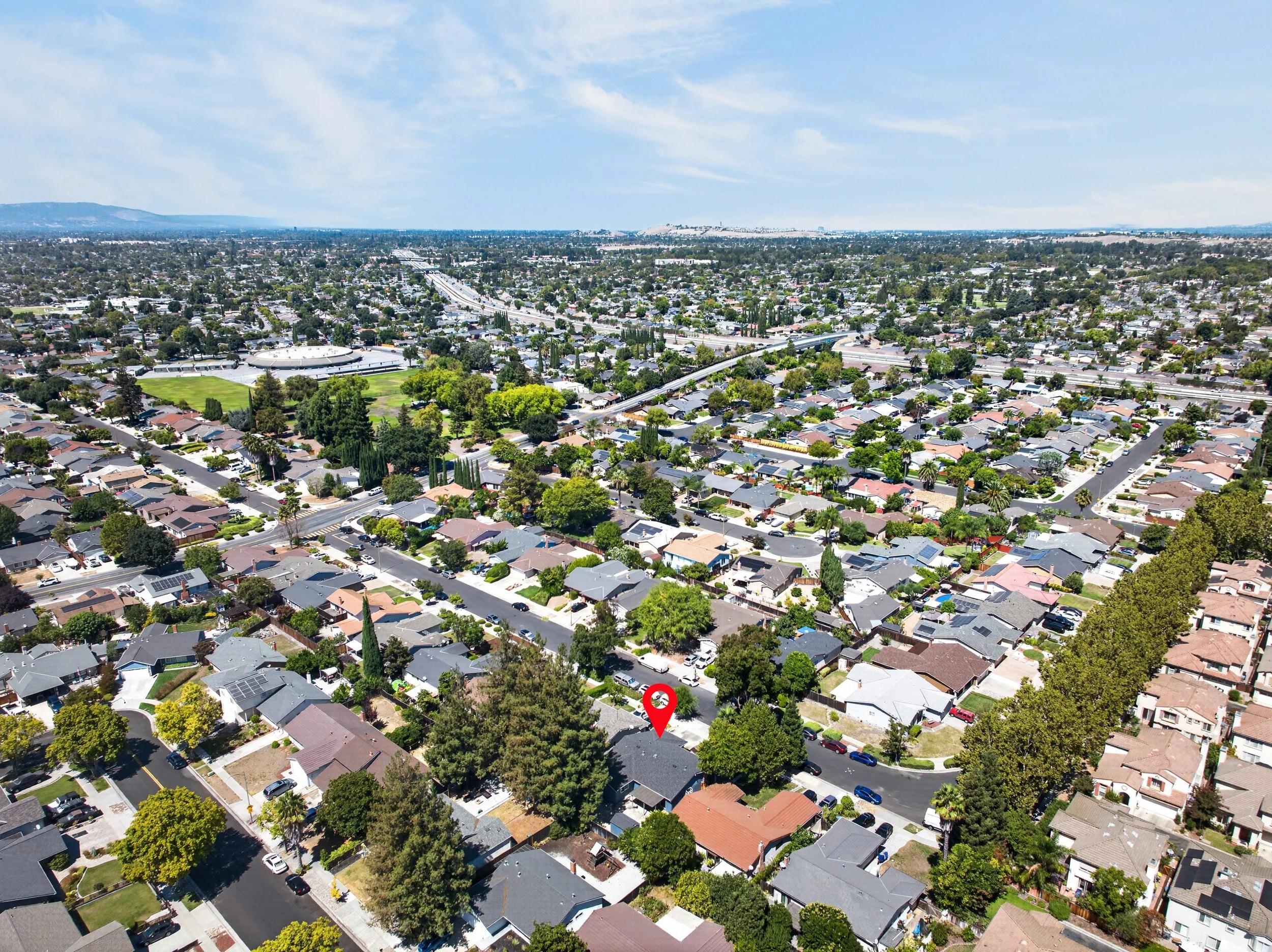 Aerial view of the area near 312 Surber Drive in Blossom Valley, San Jose