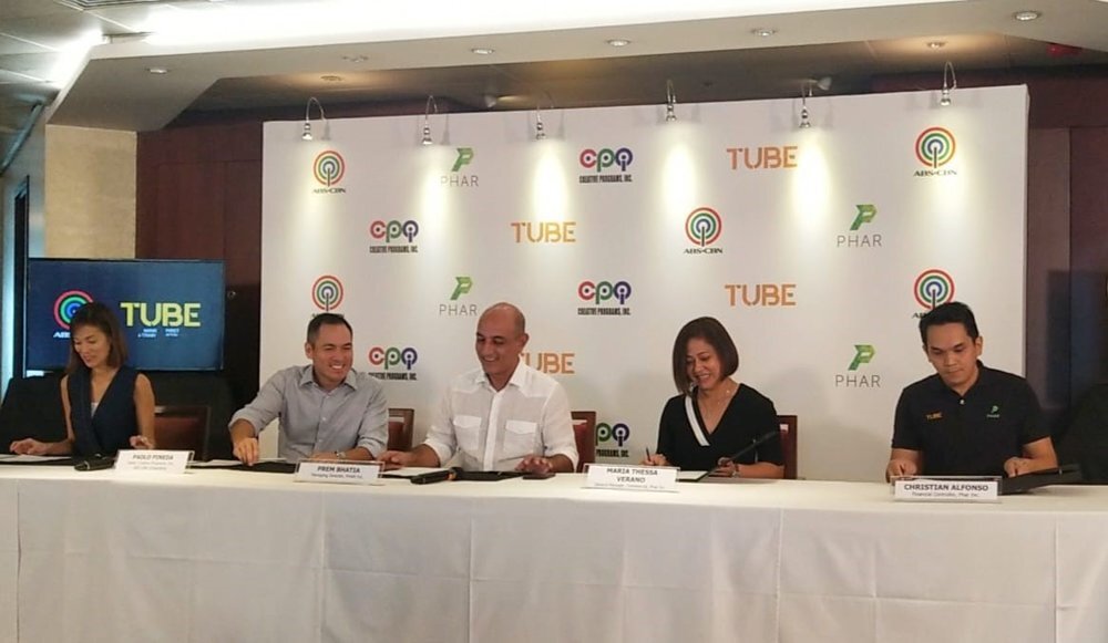 (Left to right) Cat Lopez, ABS-CBN Corp Head of Finance Operations, Paolo Pineda, ABS-CBN Corp Head, Prem Bhatia, PHAR Inc Managing Director, Maria Thessa Verano, Phar Inc General Manager (commercial), Christian Alfonso, Phar Inc Financial Controller. Aug. 15, 2019.