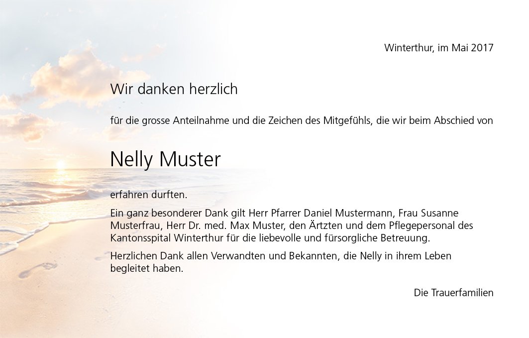 Danksagungskarte mit Sujet Spuren im Sand