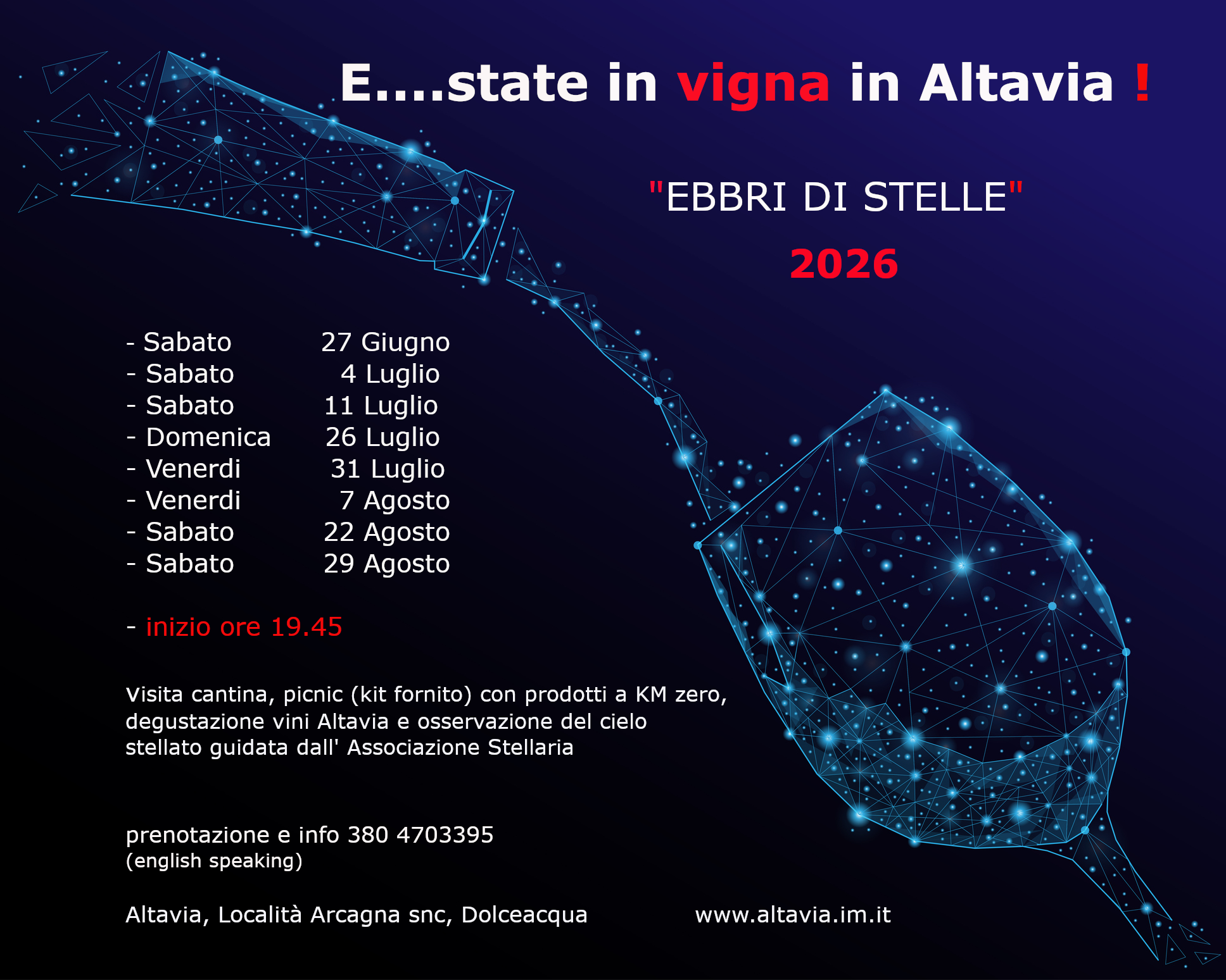 EBBRI DI STELLE Sabato 27 Giugno - Ore 19,45