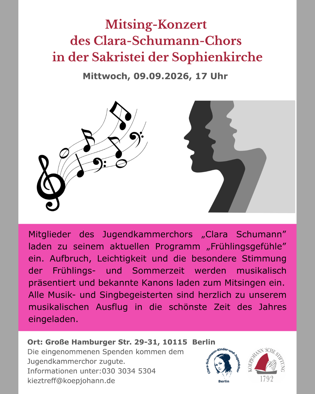 Mitsing-Konzert  des Clara-Schumann-Chors  in der Sakristei der Sophienkirche