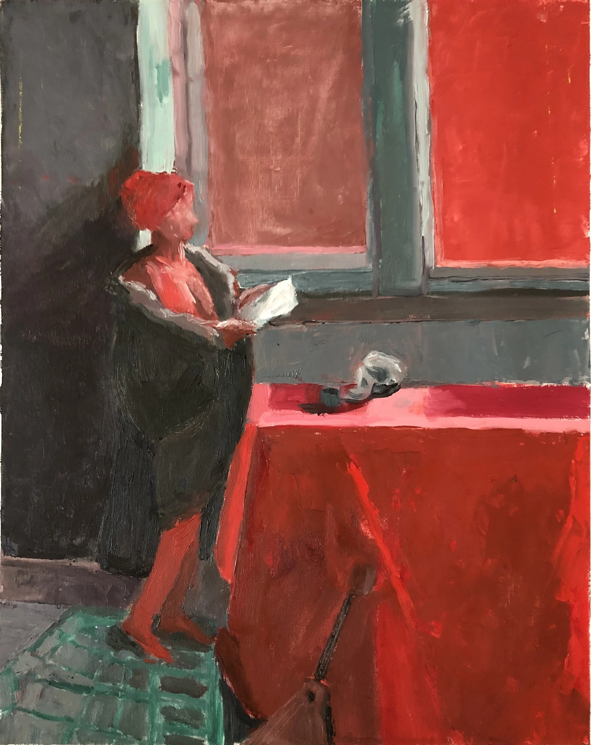 Red Reading 16" x 12" oil on canvas
