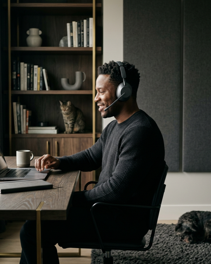 Man having online coaching session with Rachel Coffey