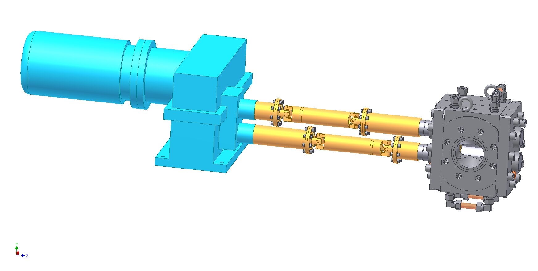  Eprotec Zahnradpumpe für die Kunststoffplatten-Extrusion (Extrusionszahnradpumpe) mit Steuergetriebe (Doppelantrieb) für die X-LDPE-Produktion