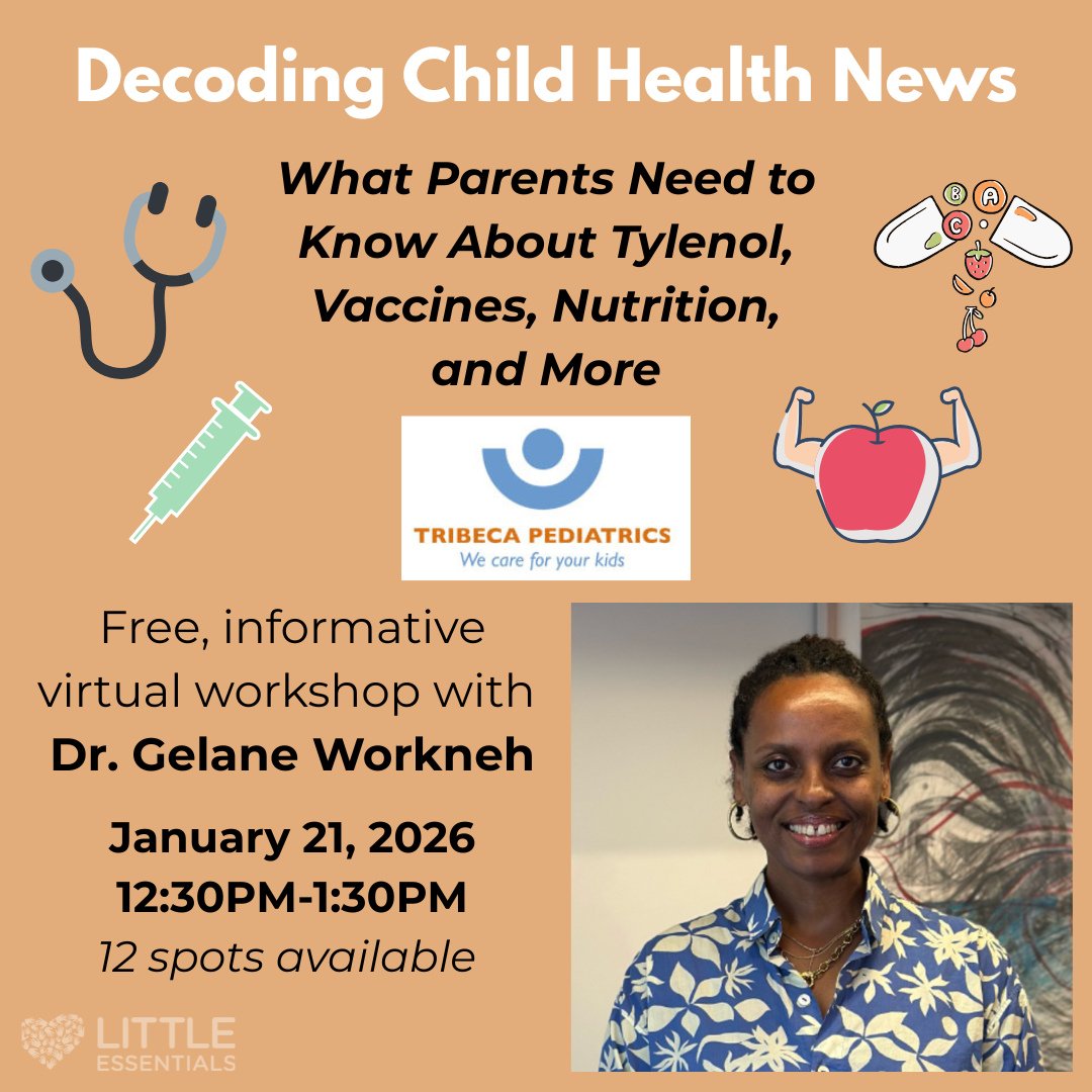 Our Winter 2026 Free Life Skills Workshop series is starting this month! ⁠
Sign up at the linkinbio.⁠
Decoding Child Health News: What Parents Need to Know About Tylenol, Vaccines, Nutrition, and More with Dr. Gelane Workneh, @tribecapediatrics⁠
Date