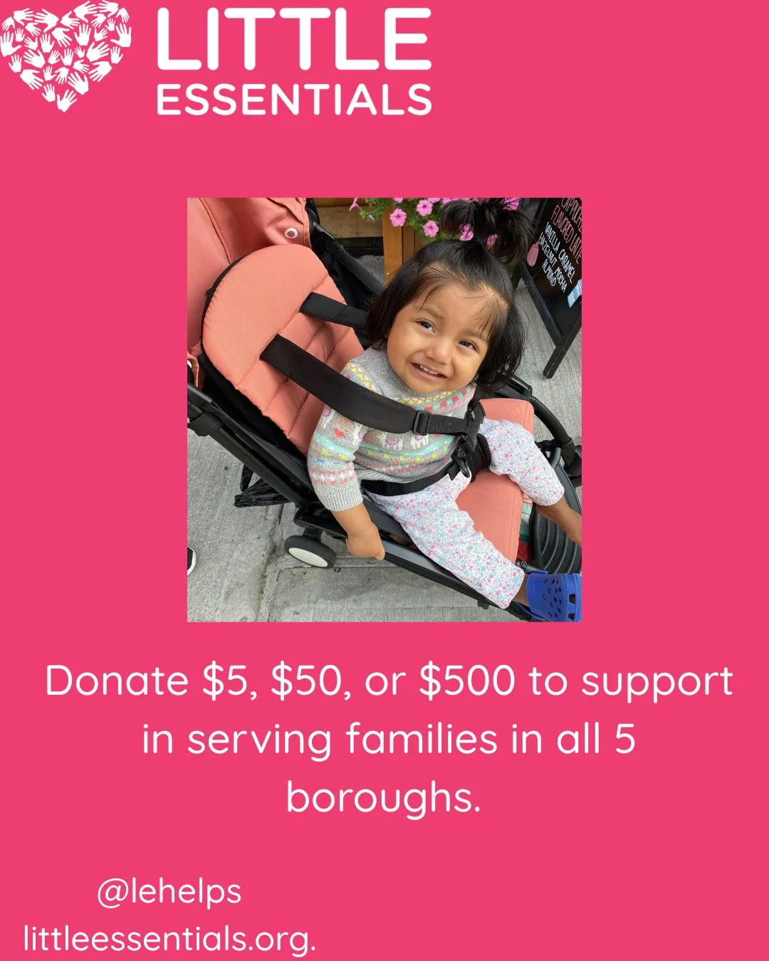 Today, your generosity can make a real difference. Whether you give $5, $50, or $500, every donation helps provide essential items and support to families across all five NYC boroughs. ⁠
Together, we can ensure that parents and children have the reso