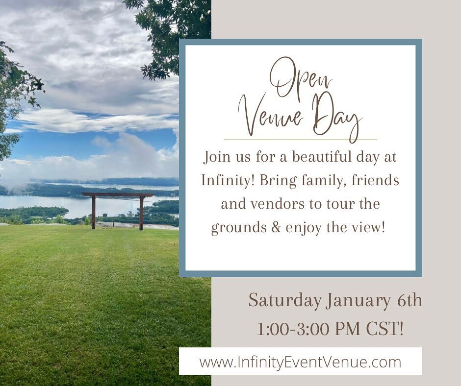 Visit Infinity this Saturday January 6th from 1:00 to 3:00!✨ 

Join us for our Open Venue Day to show yourself around Infinity! ♾️
We&rsquo;ll be on site to answer any questions and help dream about your big day! 

You can get more info here! ⬇️
www.