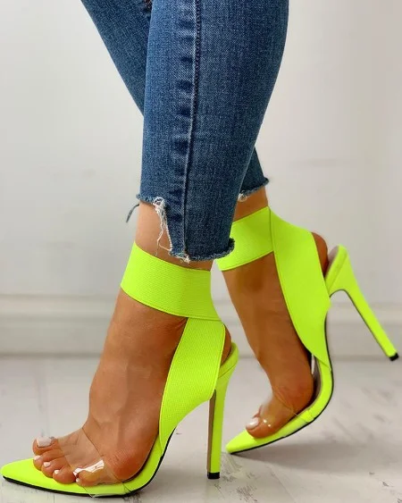 Transparent Elastic Bandage Heeled Sandals( LIME)