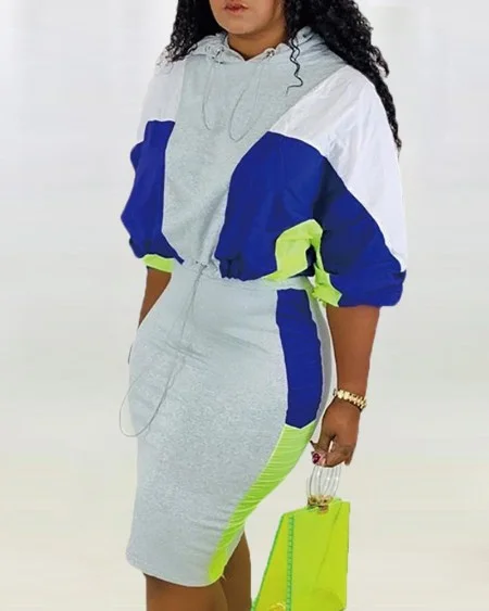 Drawstring Design Colorblock Insert Top &amp; Skirt Sets 9(more colors avail)