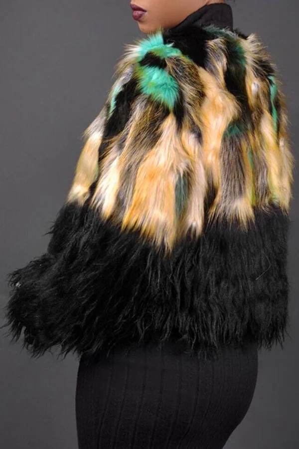 Fashion Patchwork Colorful Faux Fur Coat  