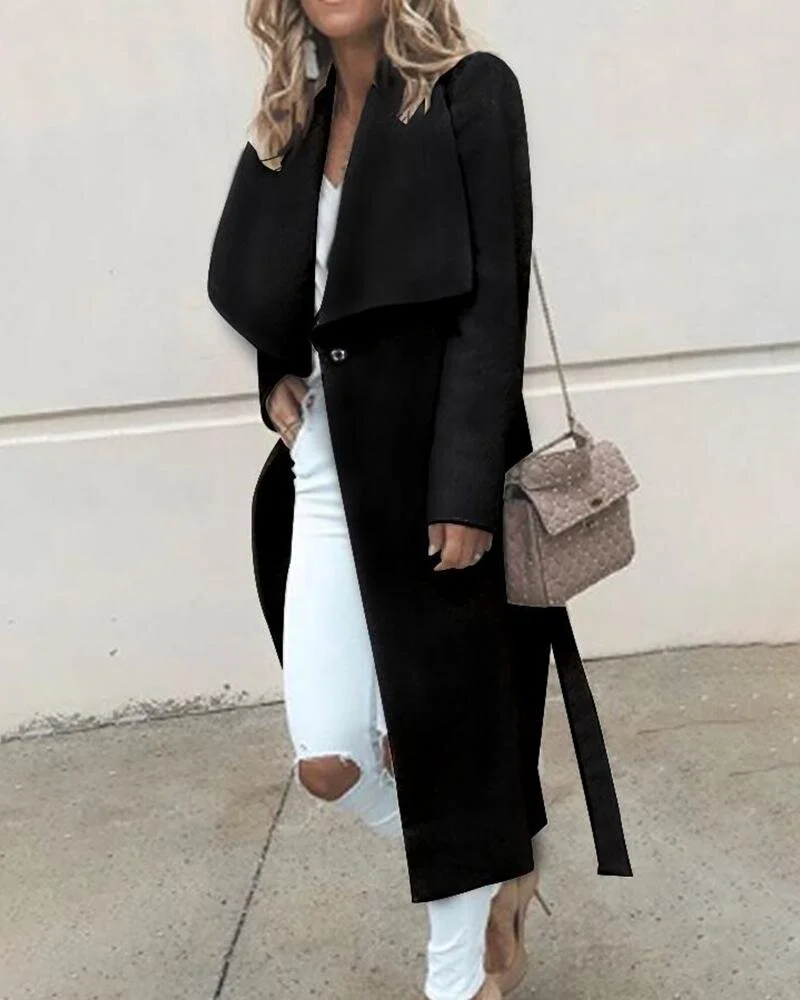 Solid Waterfall Collar Longline Wool Coat (More Colors)