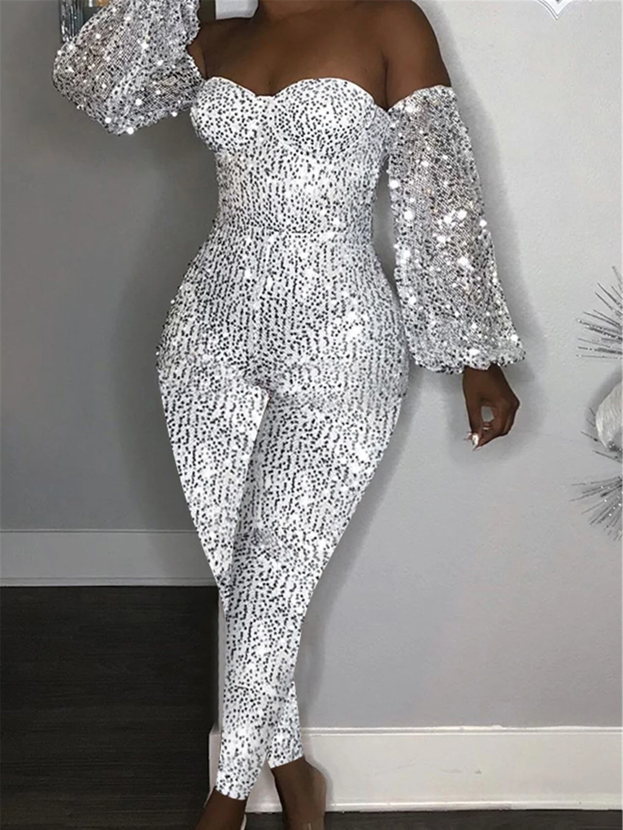 Fashion Off Shoulder Sequin Jumpsuits For Women