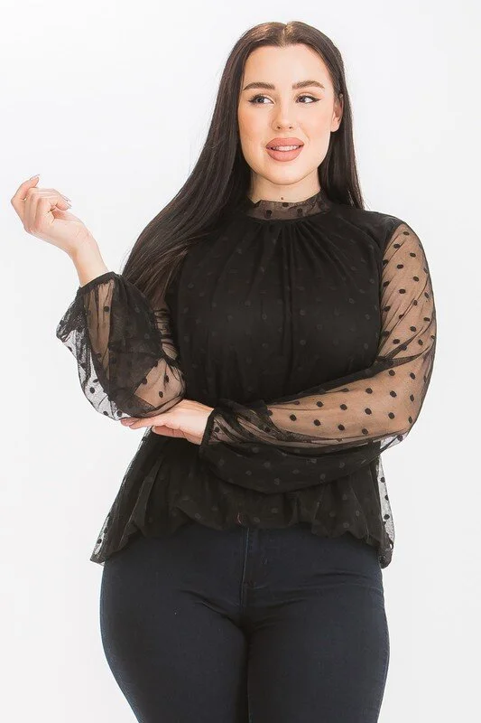 MESH DOT LONG SLEEVE TOP