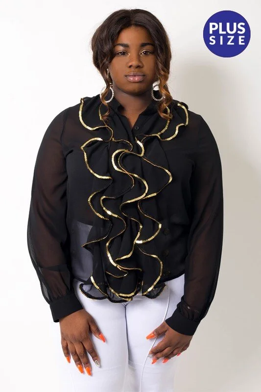 BLACK &amp; GOLD RUFFLE BLOUSE