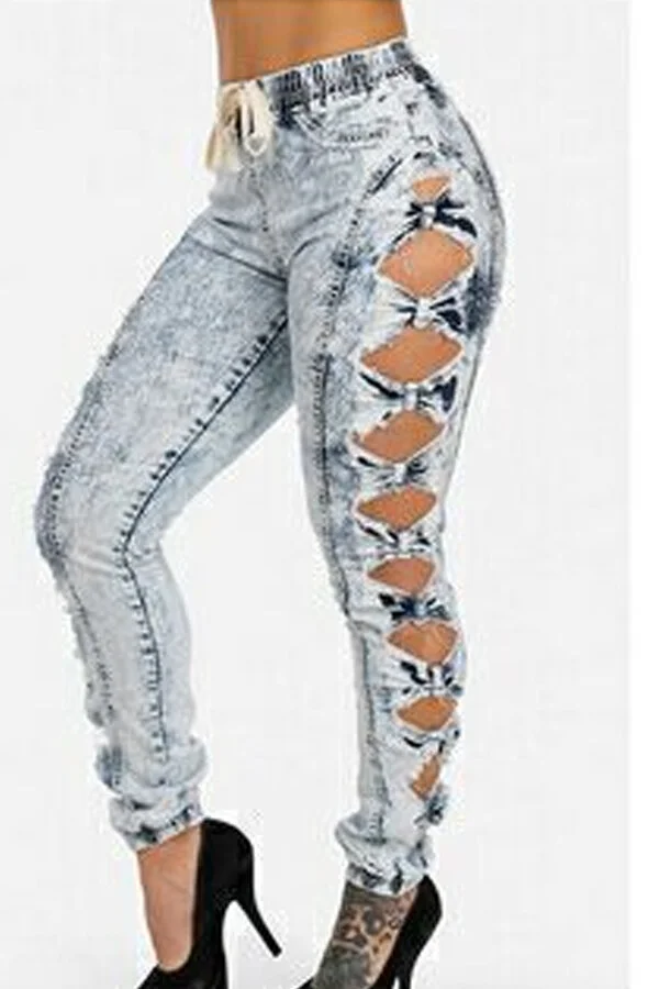 Chic Hollow-out Baby Blue Jeans   
