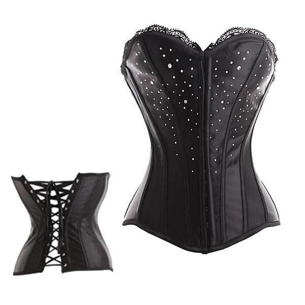 Sexy Overbust Elegant Corset With Rhinestone Black