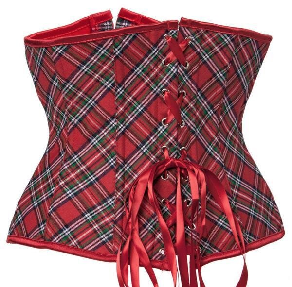 Red Plaid Waist Cincher Workout Underbust Corset