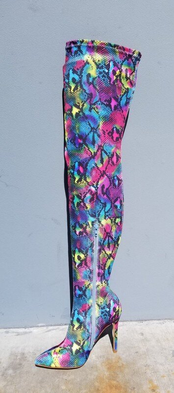 BH Multi Snake Print Thigh High Boots
