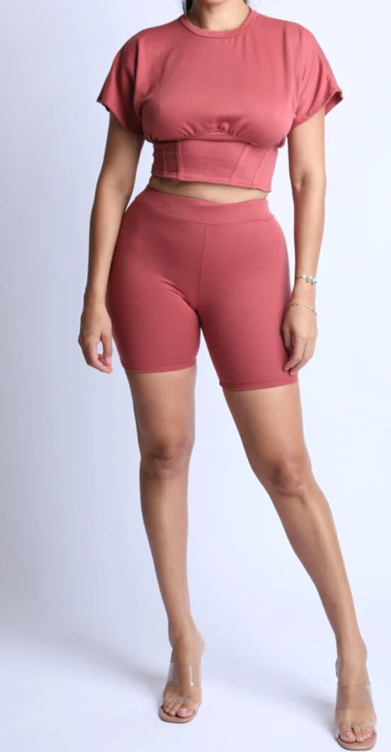 Corseted Top and Biker Set