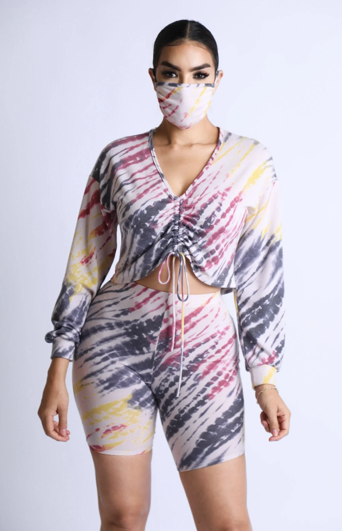 Ruched detailed tie dye terry set