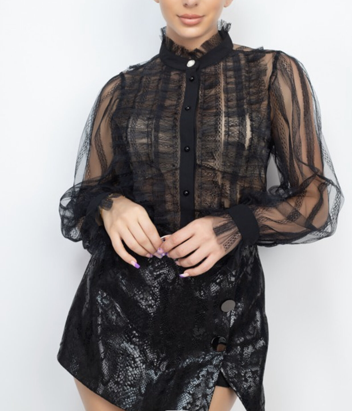 Lace Mesh Ruffle Top