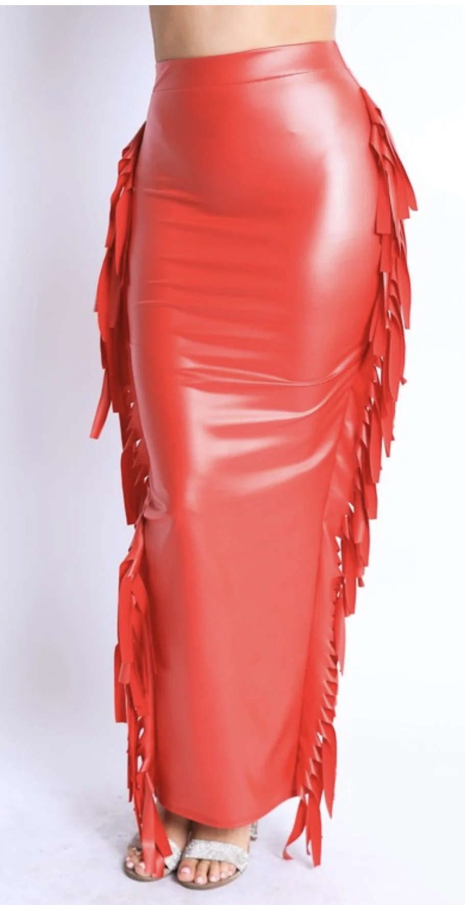 Vegan Leather Fringe Maxi Skirt