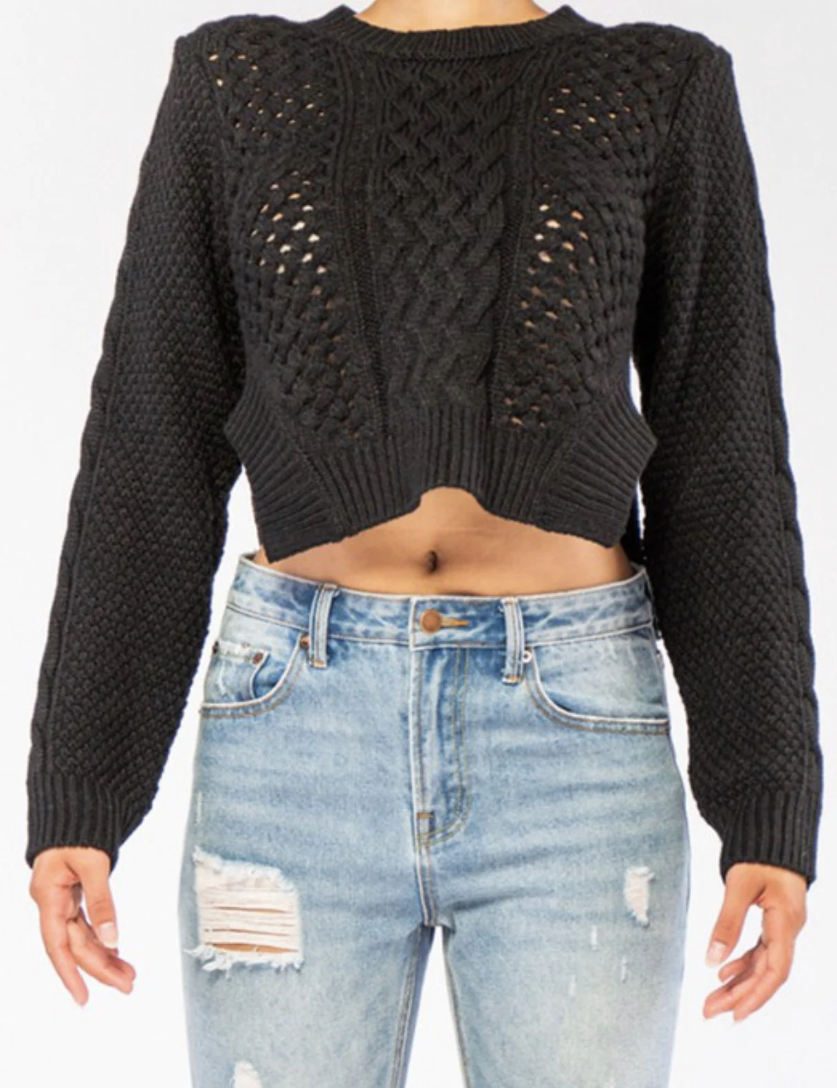 Asymmetric Hem Cable Knit Sweater Top