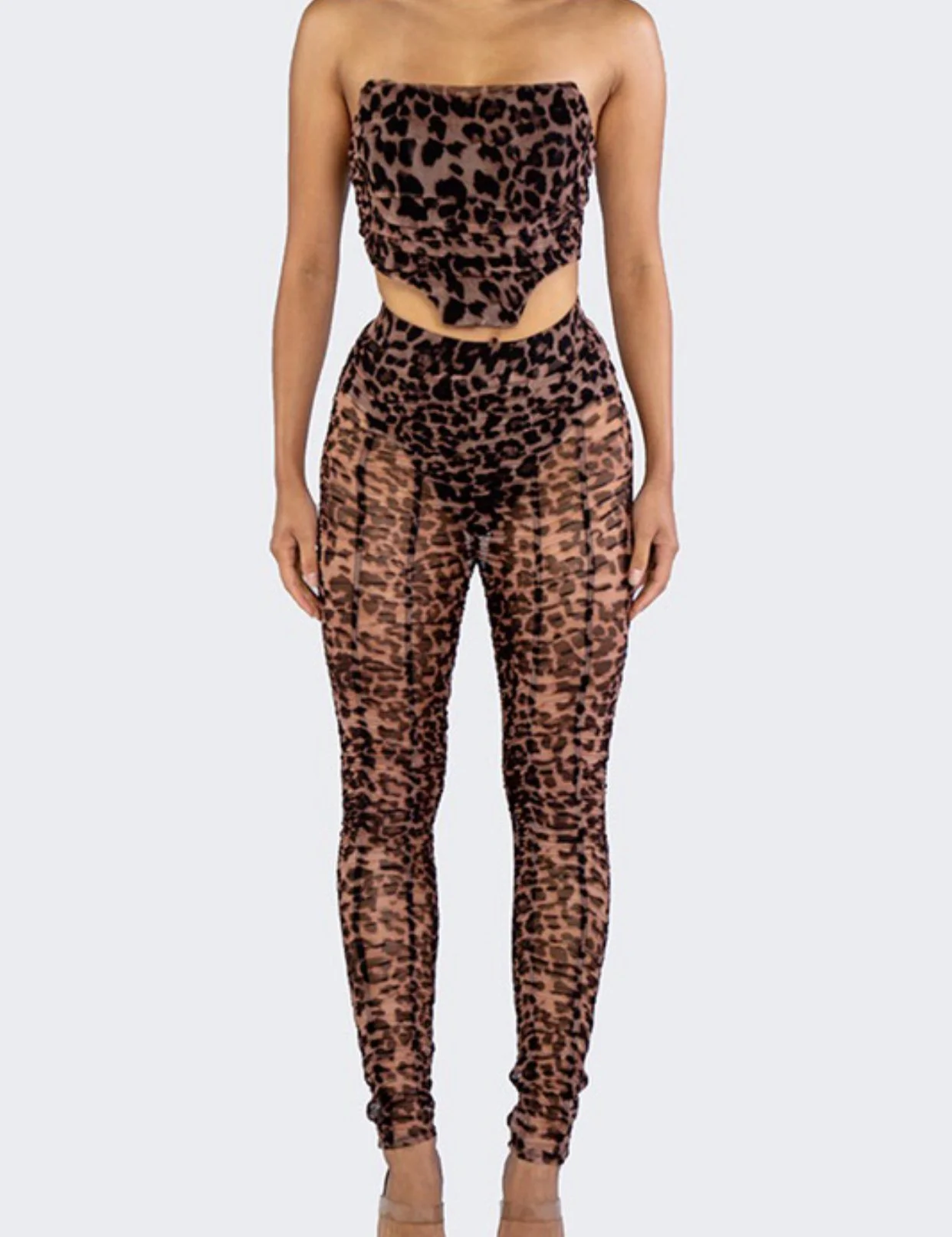 Leopard Mesh Ruched Pants