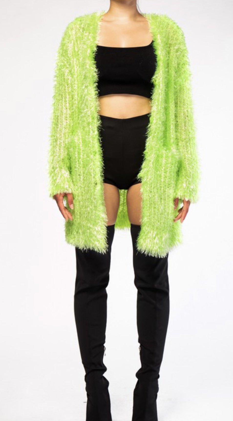Neon Fuzzy Shaggy Body Knit Cardigan