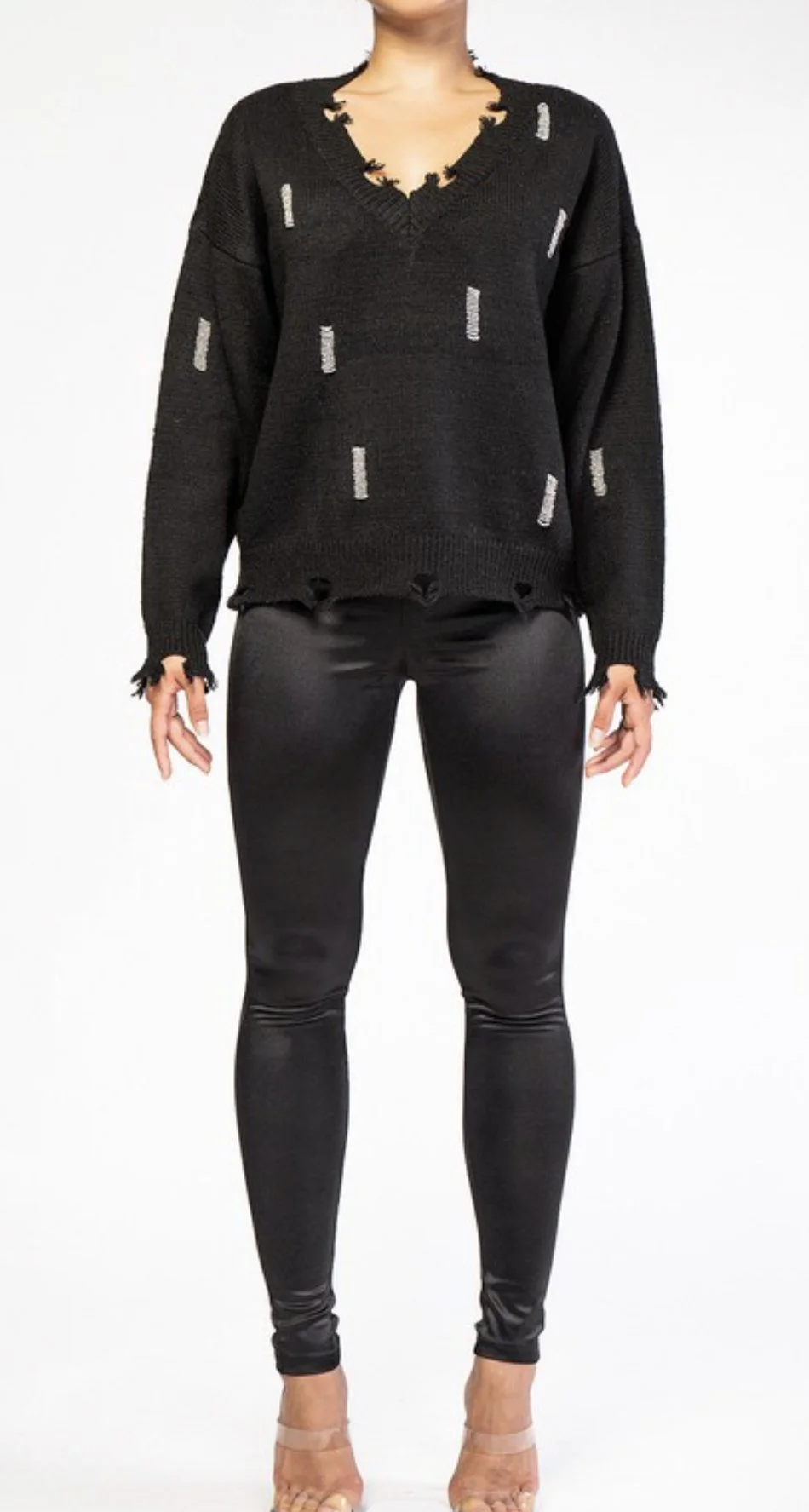 Ripped Freye’s Body Distressed Knit Sweater