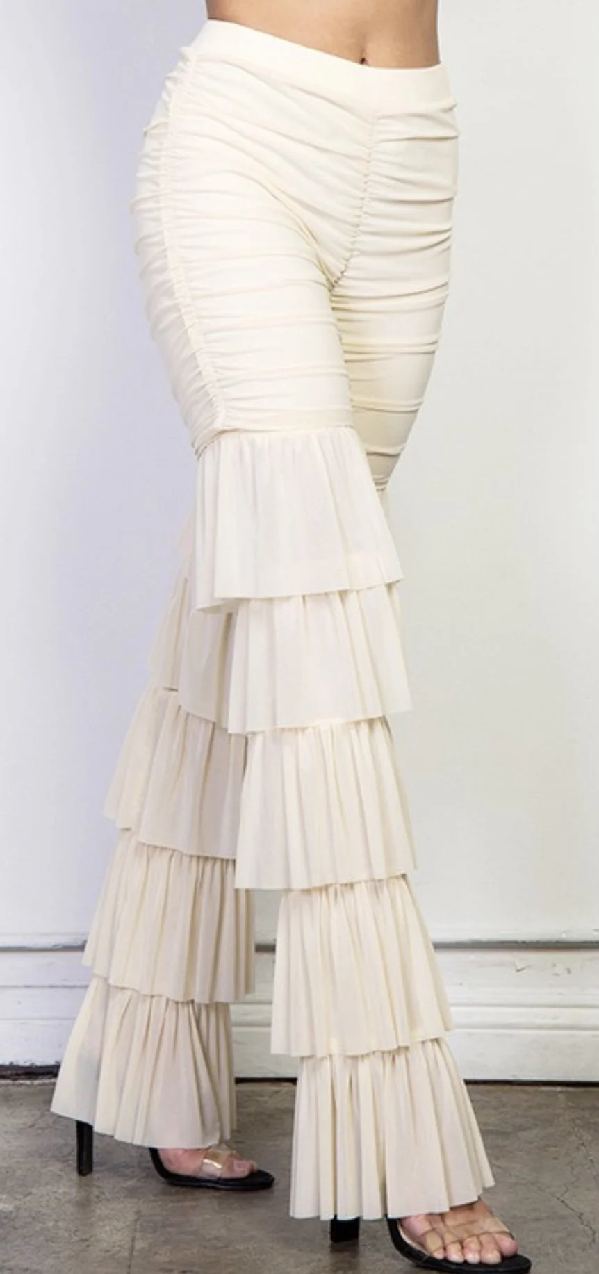 Ruched Slouch Layer Mesh Pants