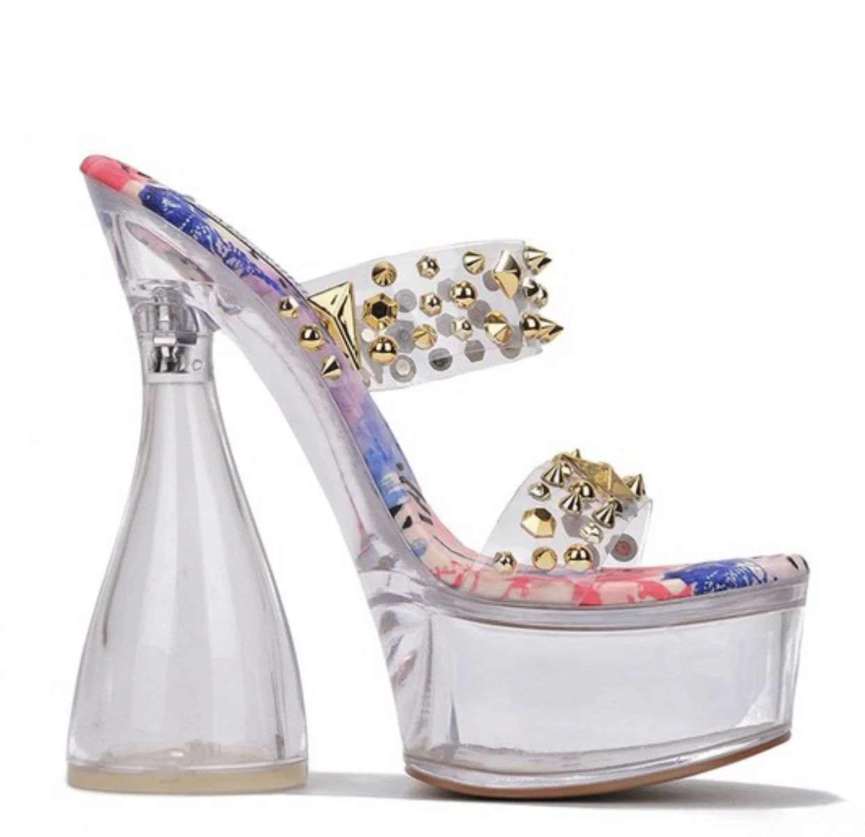 STUDDED CLEAR PLATFORM HIGH HEEL