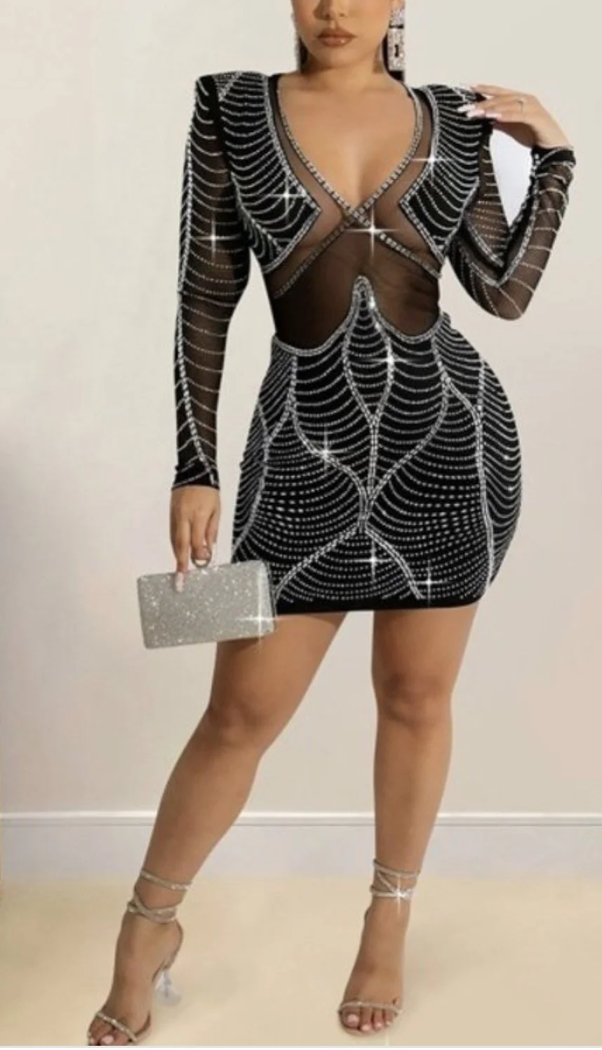 Mini Rhinestone Maxi Mesh Dress