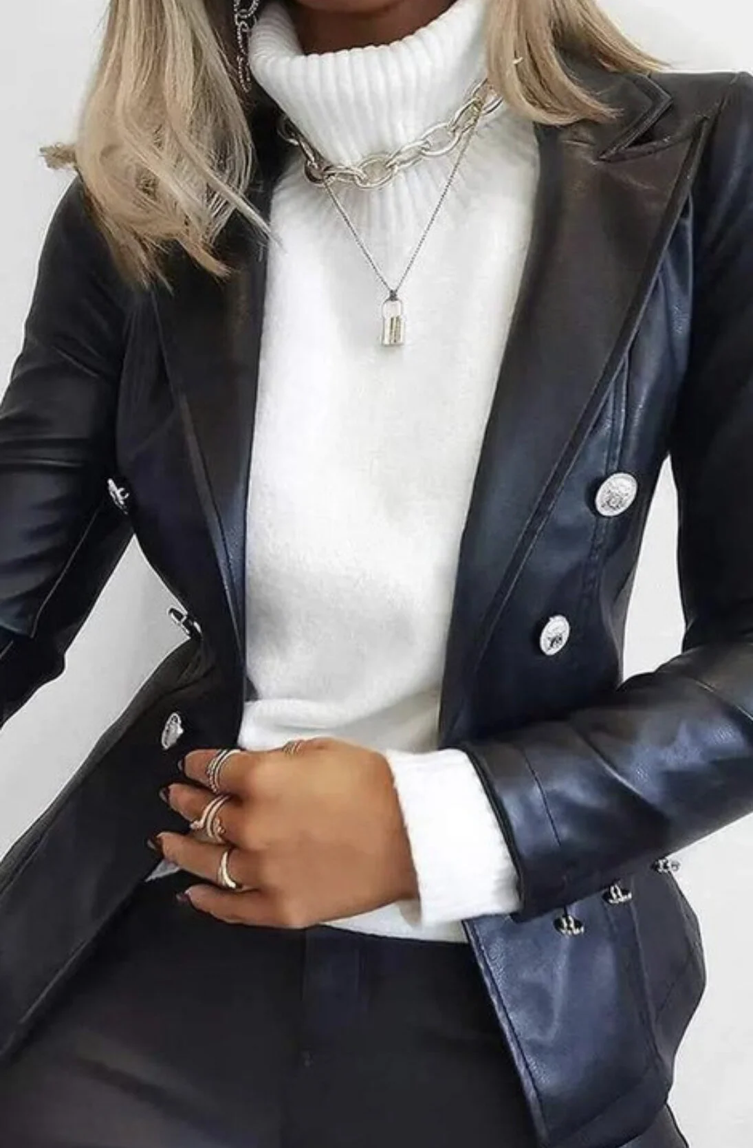 Vegan Leather V style Blazer
