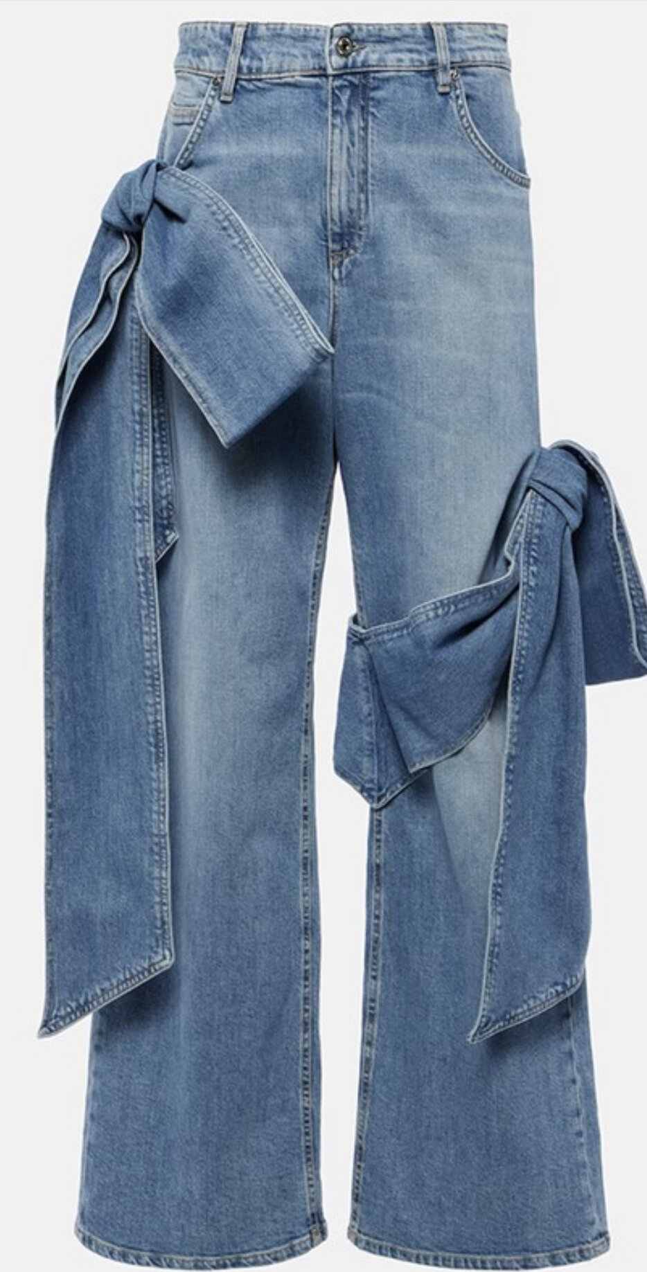Bow Legged Chic: Stretchy Denim Jeans with Bow-Tied Legs