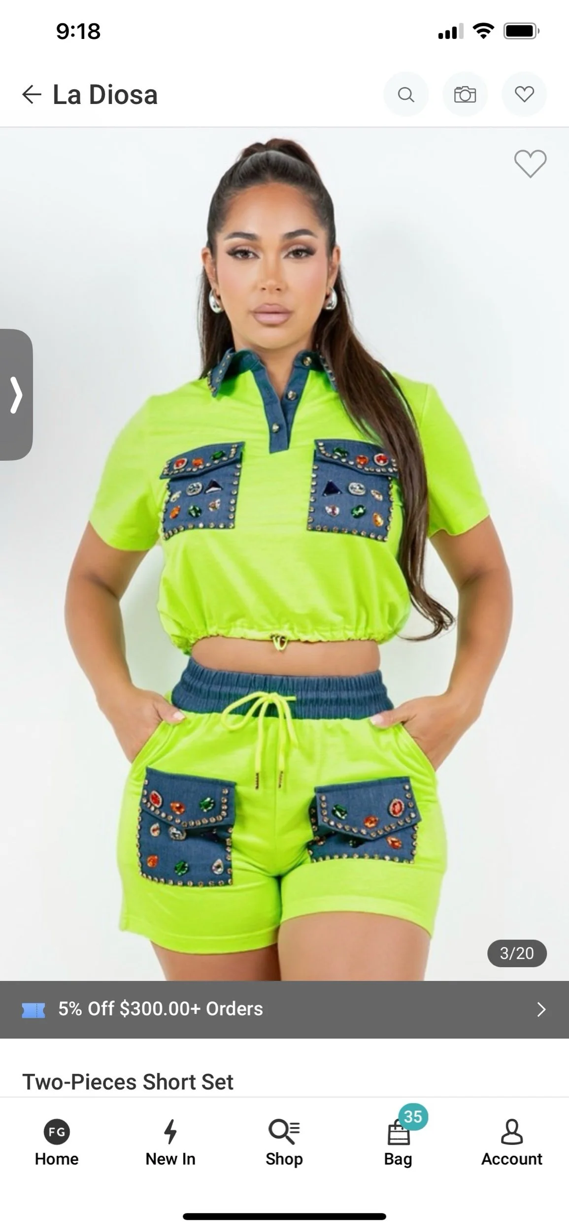 Lime and Denim Gemstone Two-Piece Set
