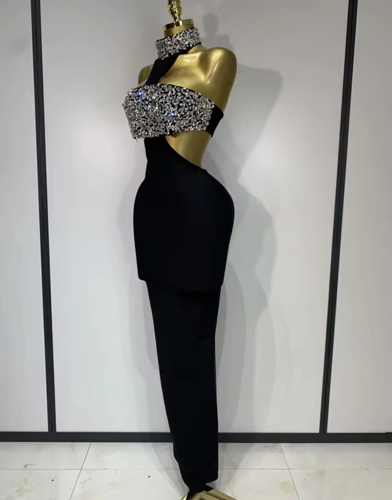 diamond bodycon dress Black 1960s V-Neck Solid Bodycon Dress