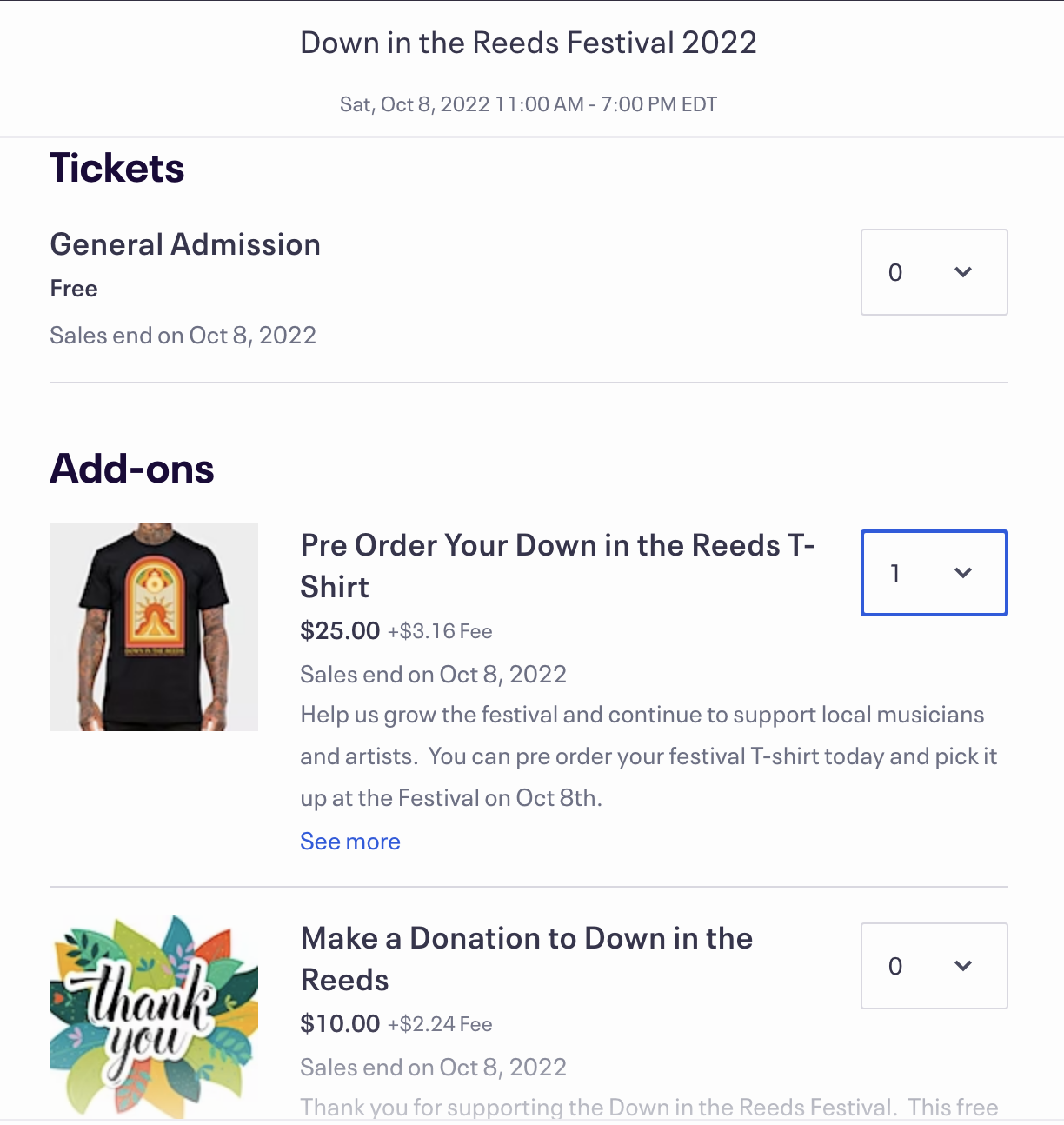 Down in the Reeds T-shirts and Festival Donation Link