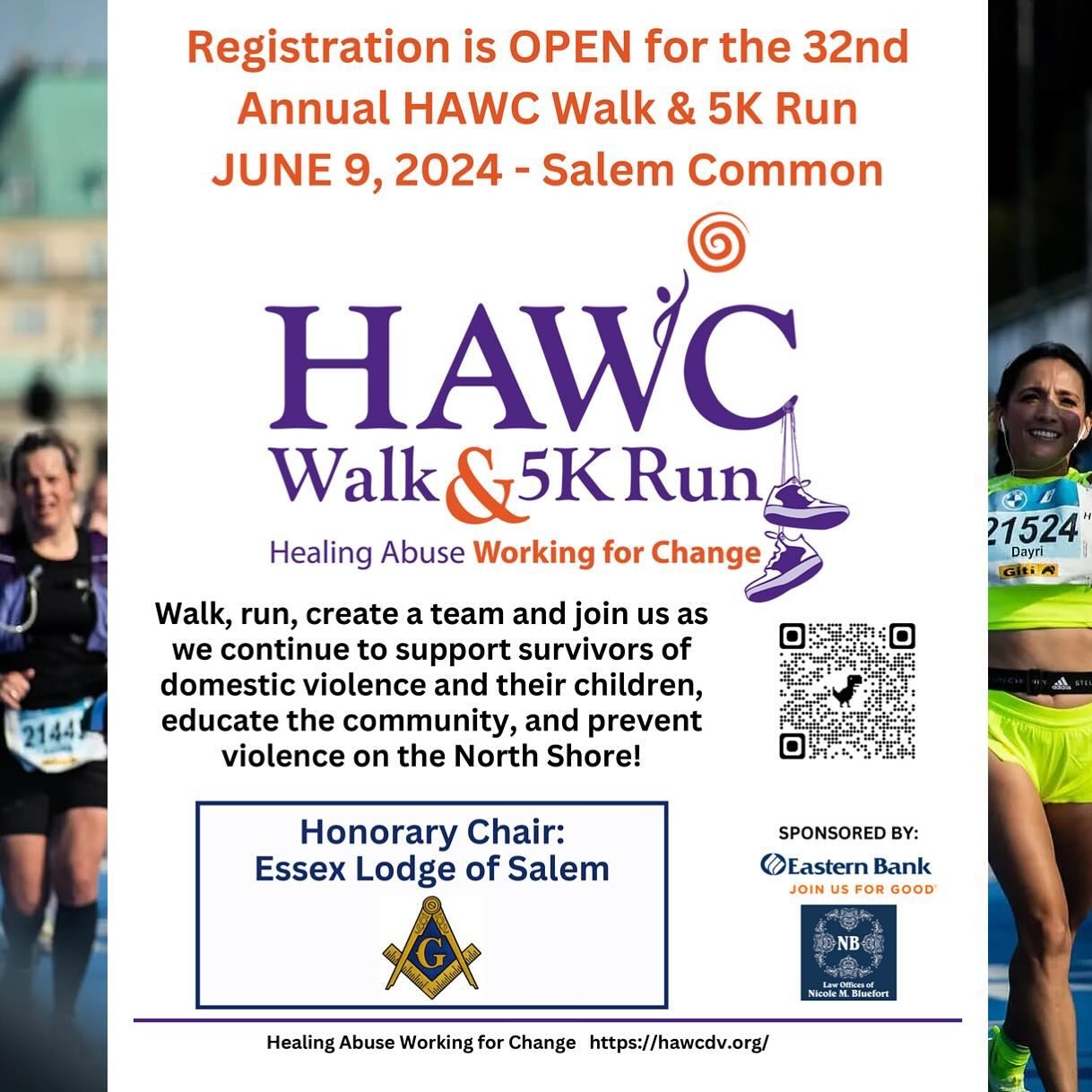 Essex Lodge is excited to be the Honorary Chair of the @hawcnorthshore Walk and 5K Run on June 9, 2024!

&ldquo;Walk, run, create a team and join us as we continue to support survivors of domestic violence and their children, educate the community, a