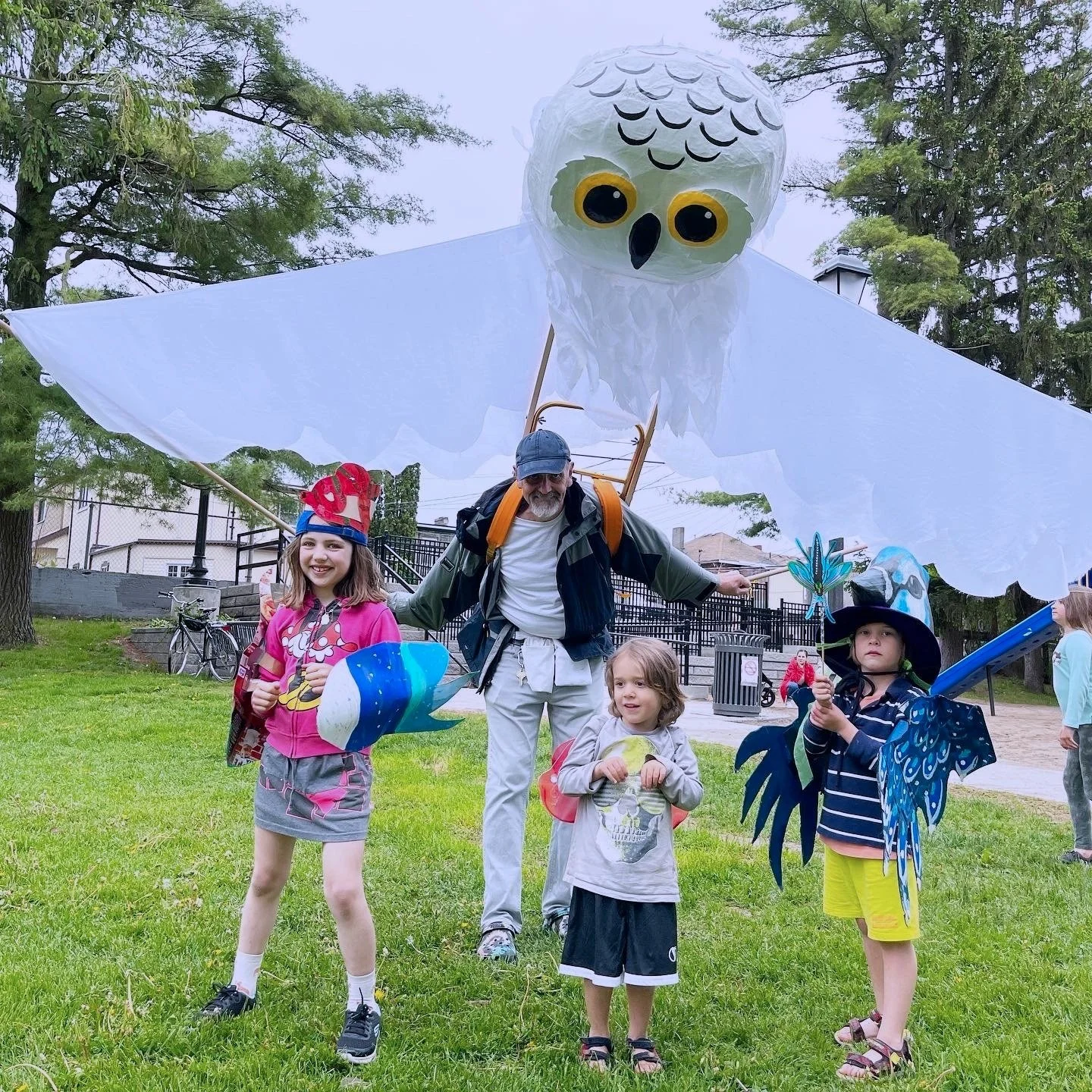 Large public art puppet at Benson Park in Picton Ontario, Prince Edward County. Department of Illumination.