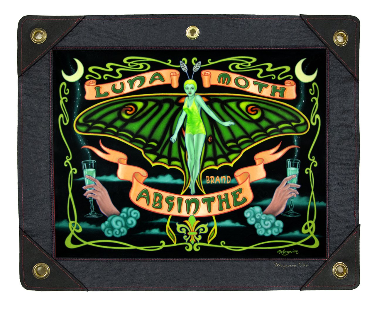 Luna Moth Brand Absinthe Canvas Framed Giclee