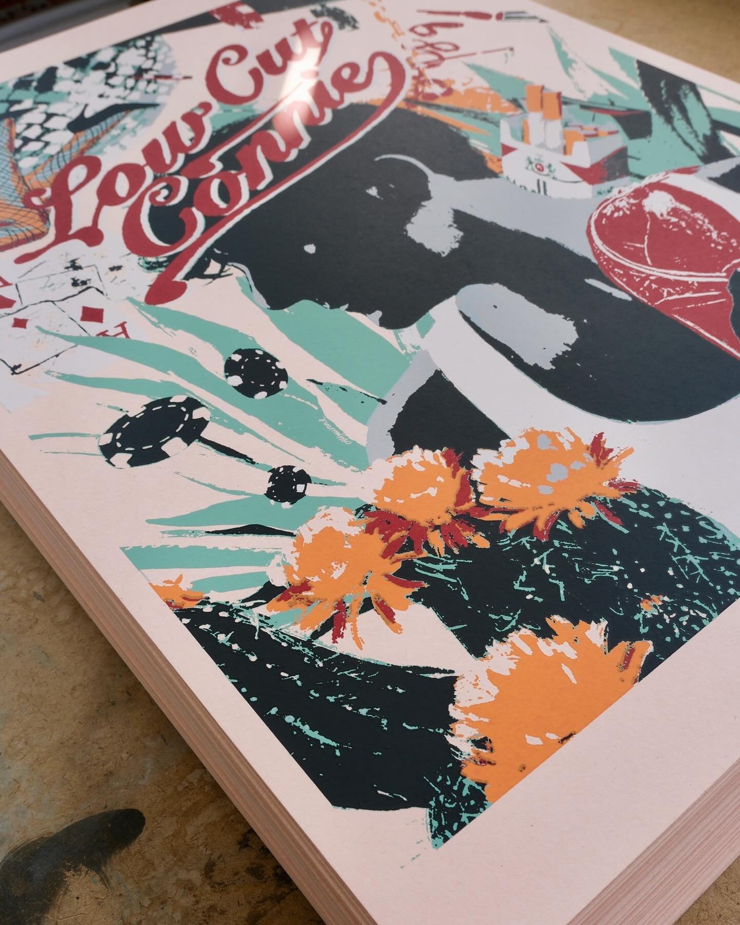Some fun posters for Low Cut Connie&rsquo;s current tour. @lowcutconnie art by @anniesnaxart

These posters are a six layer screen print onto French Paper&rsquo;s , Memo Orange, 100lb cover. They&rsquo;re available now on tour. Check @lowcutconnie fo