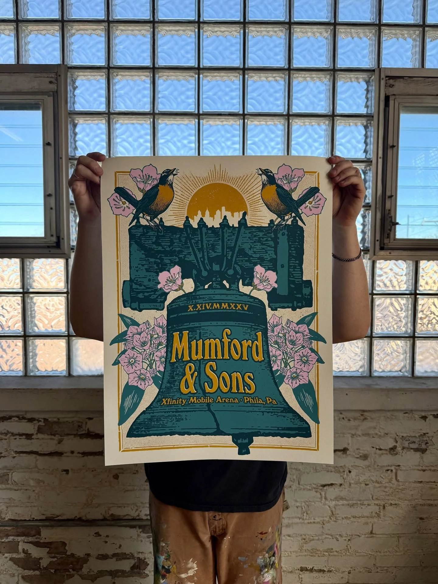 Had the pleasure of helping @pinkbikeralph out with the printing of the @mumfordandsons posters he designed for their show in Philly earlier this week. 

These were a run of 450, four layer screen prints, on 100lb @frenchpaperco Madero Beach paper. 
